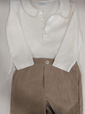 White Polo Top with Tan Corduroy Pants Edgehill 3t
